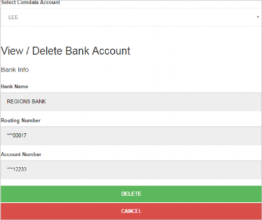 View/Delete Bank Account