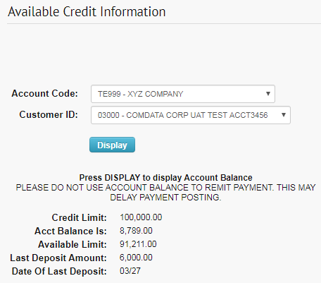 available credit info page credit displayed