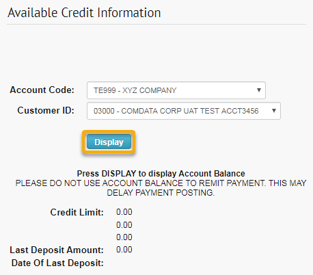 available credit information page click display